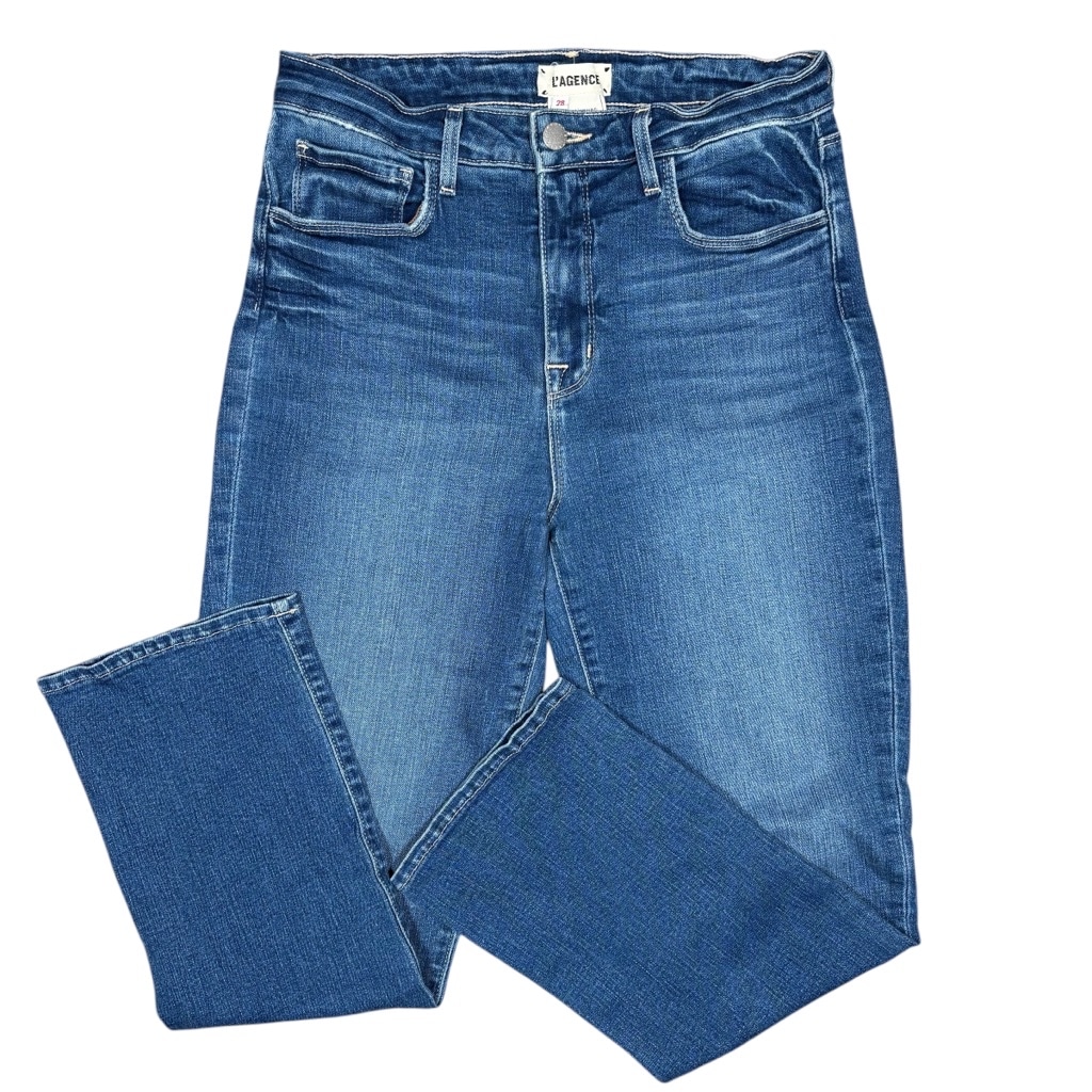 L'AGENCE High Rise Straight Leg Cropped Denim Jeans Size 28 Blue