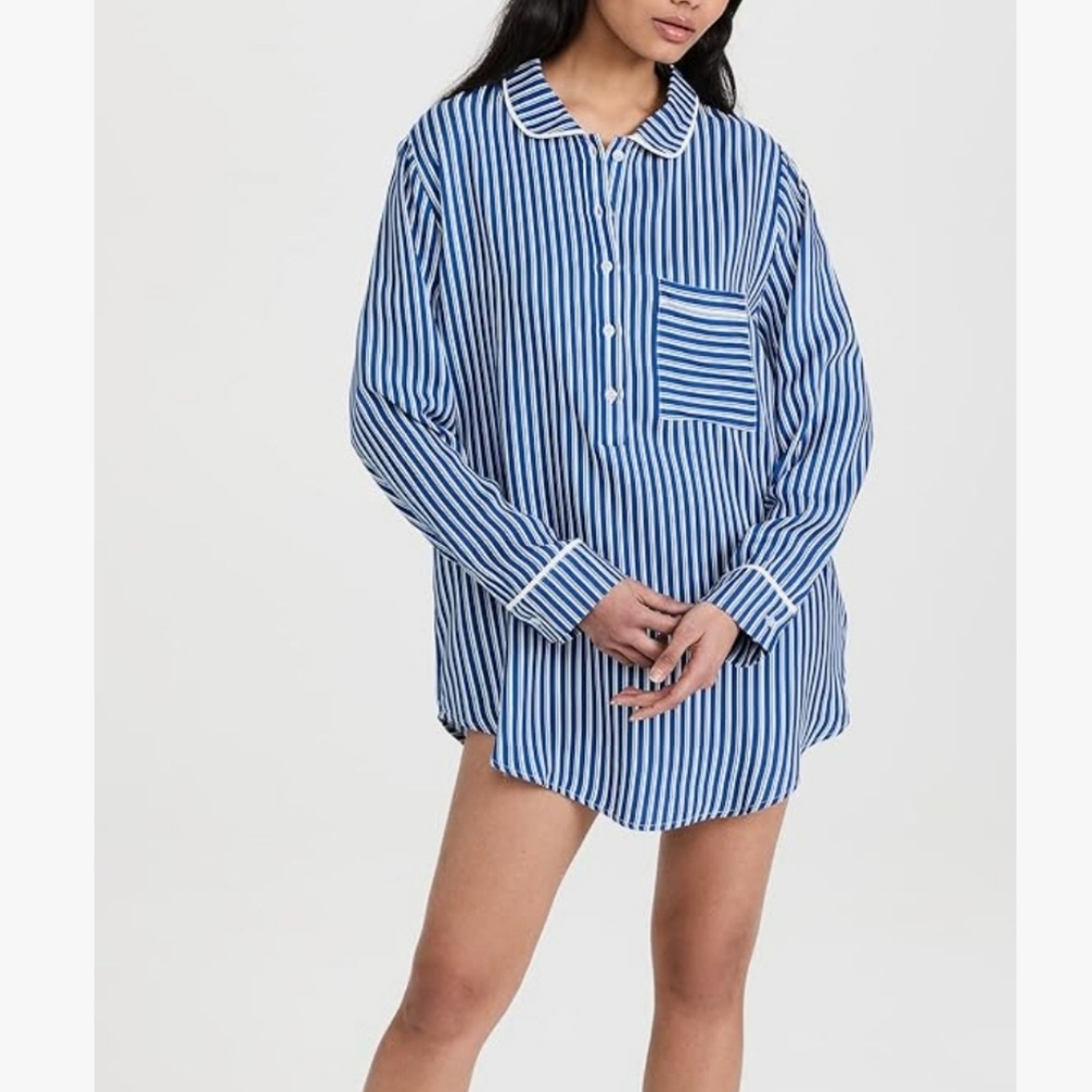 NWT Plush Apparel Revolve Blue Striped Long Sleeve Sleep Pajama Dress