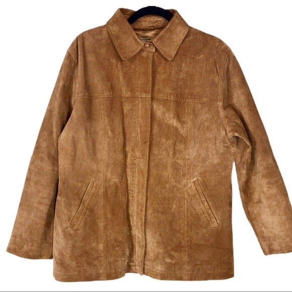 AMI Brown Leather Bomber Winter Jacket L