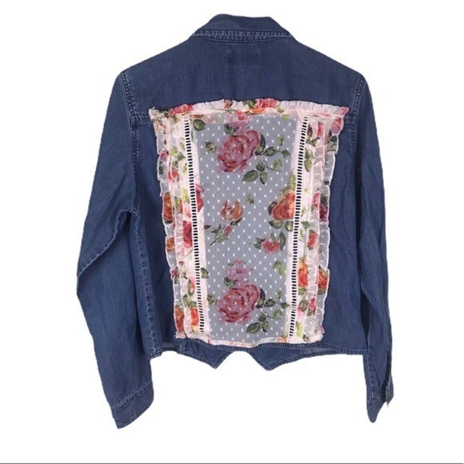 CDG Vintage Upcycled Floral Back Zip Up Jean Jacket size medium