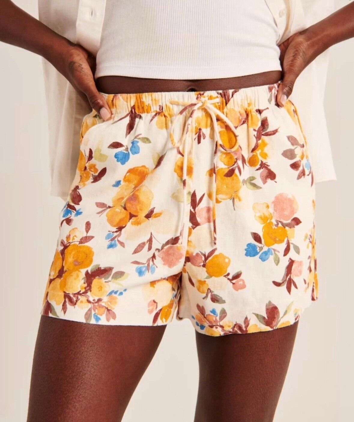 Abercrombie & Fitch Floral Print Women's Linen Blend Short Size XL NEW WITH TAGS