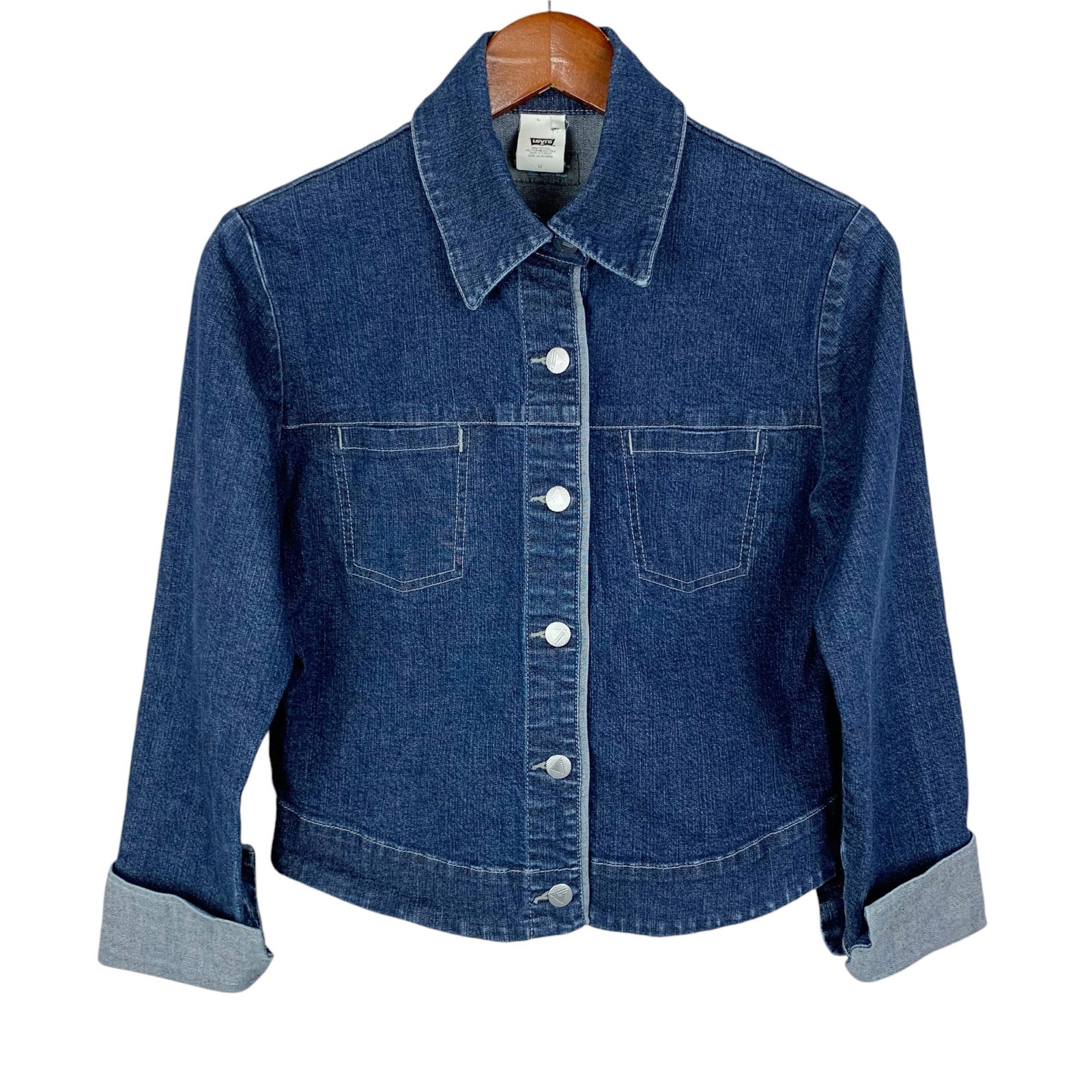 Vintage Levis Silvertab Jean Jacket Button Front Blue Cropped Classic Women's M