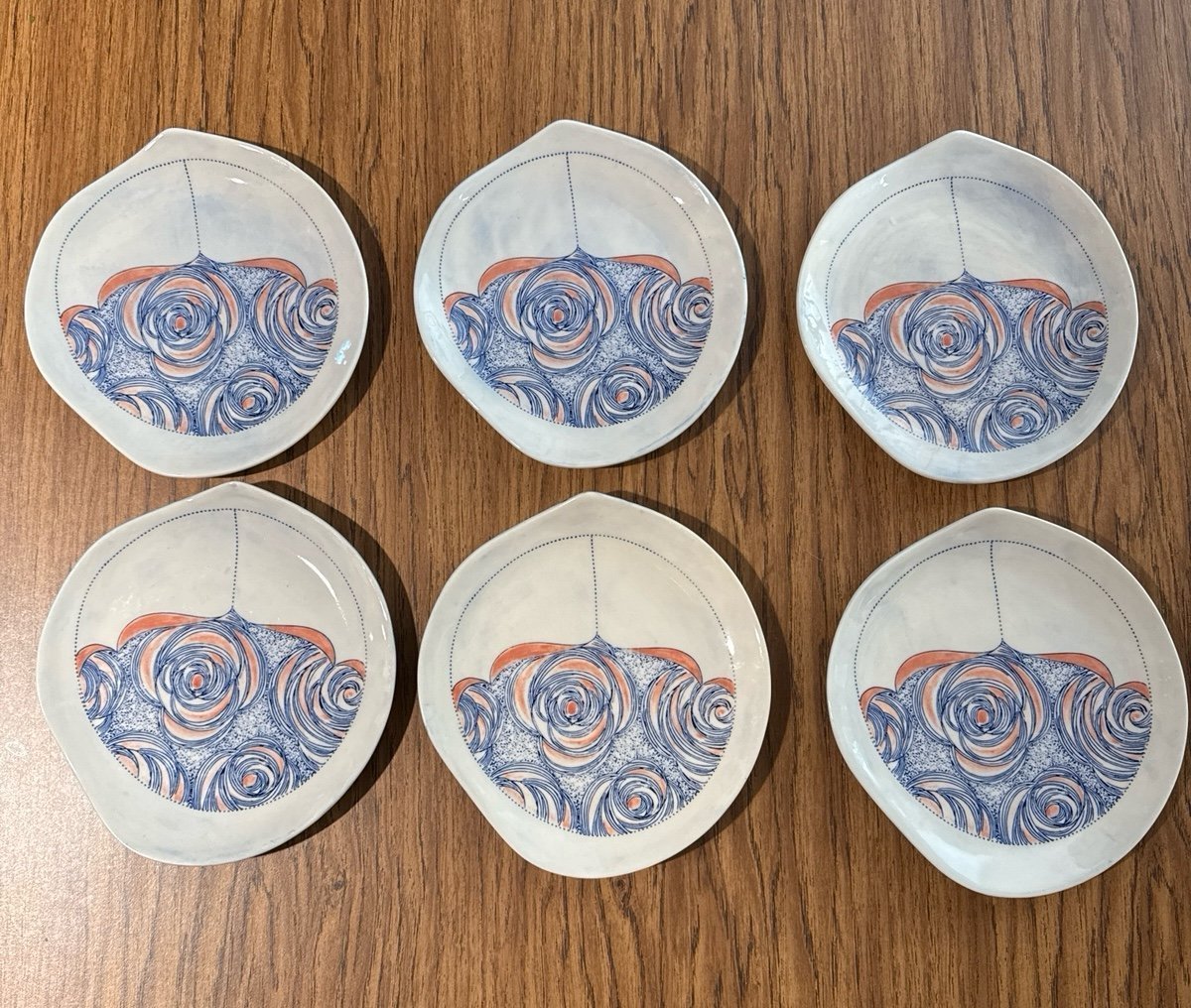 Set of Six Linda Fahey Ceramics Salad Plates- FREE SHIP