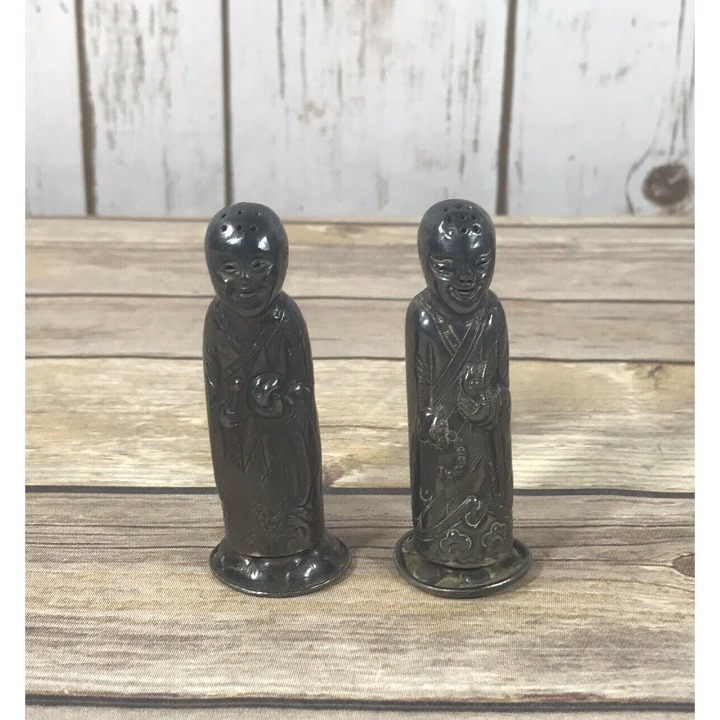Vintage Antique Chinese Asian Silver Pepperettes Salt & Pepper Shakers Gentlemen