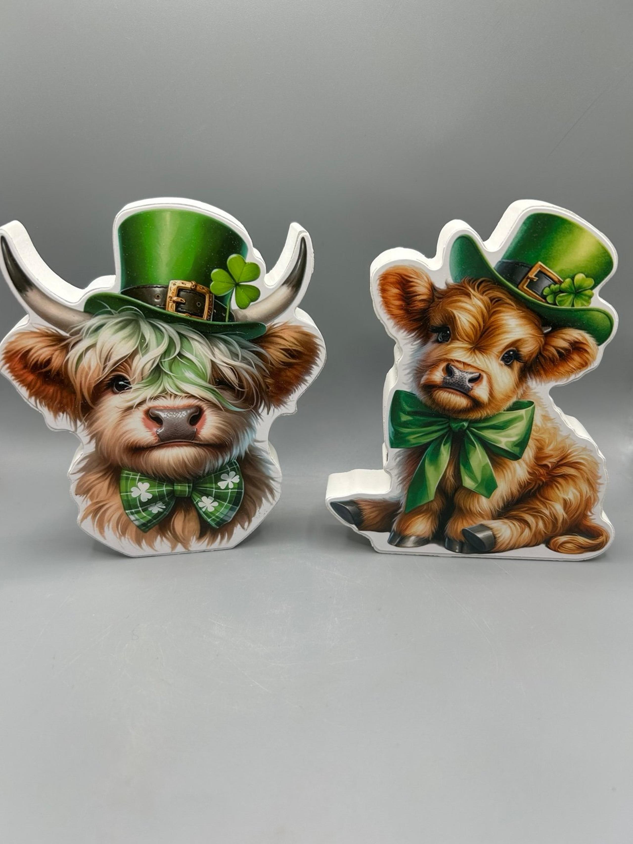 Hobby Lobby St. Patrick’s Day Highland Cow Wood Sign Wall Decor Set NEW
