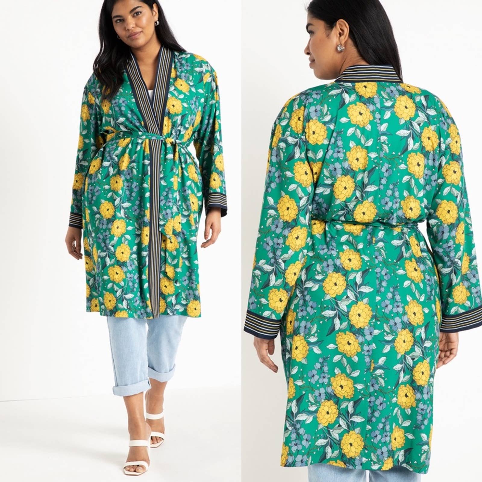 Eloquii Green Floral Print Duster sz 22-24