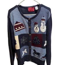 Vintage Holiday Lodge women’s size large blue ugly knit Christmas sweater