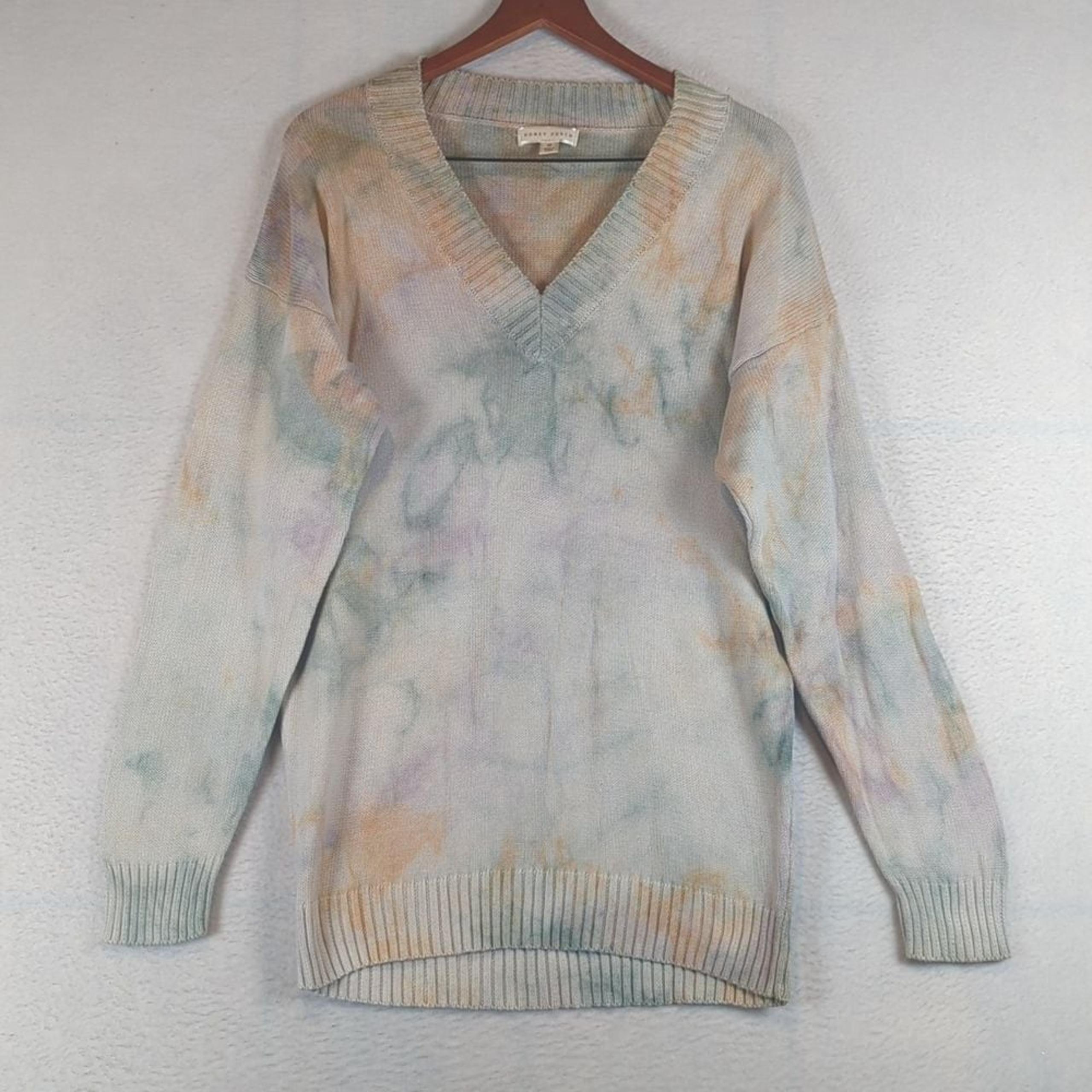Honey Punch Womens Watercolor Tie Dye V Neck Ribbed Sweater Size M