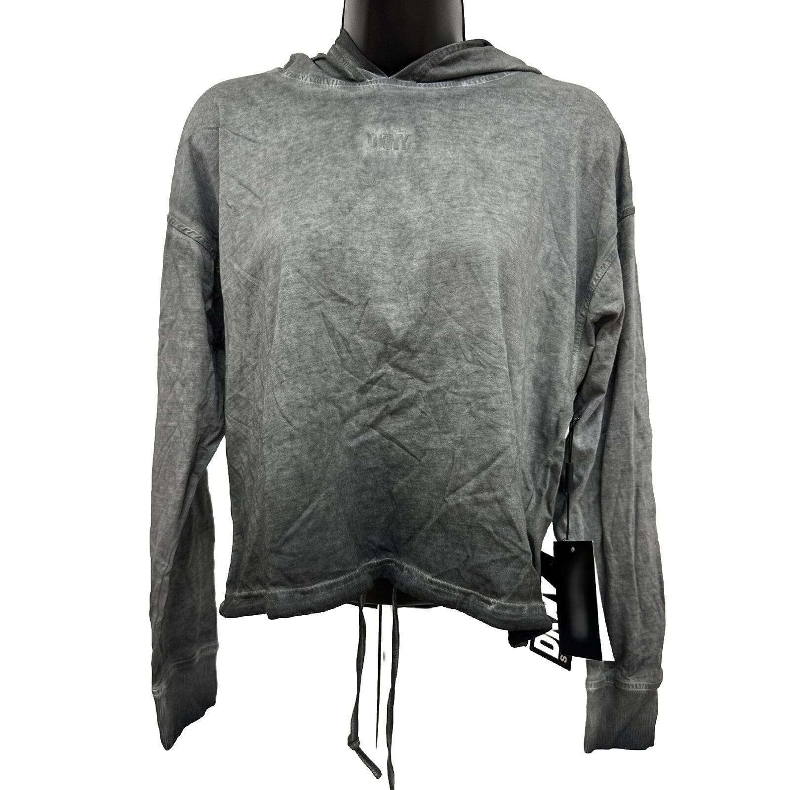 NWT Sz XS Women’s DKNY Sport Black Ombré Dyed Embossed Logo Cropped Hoodie