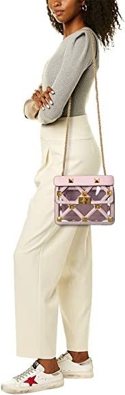Valentino Roman Stud Medium Leather & Vinyl Shoulder Bag