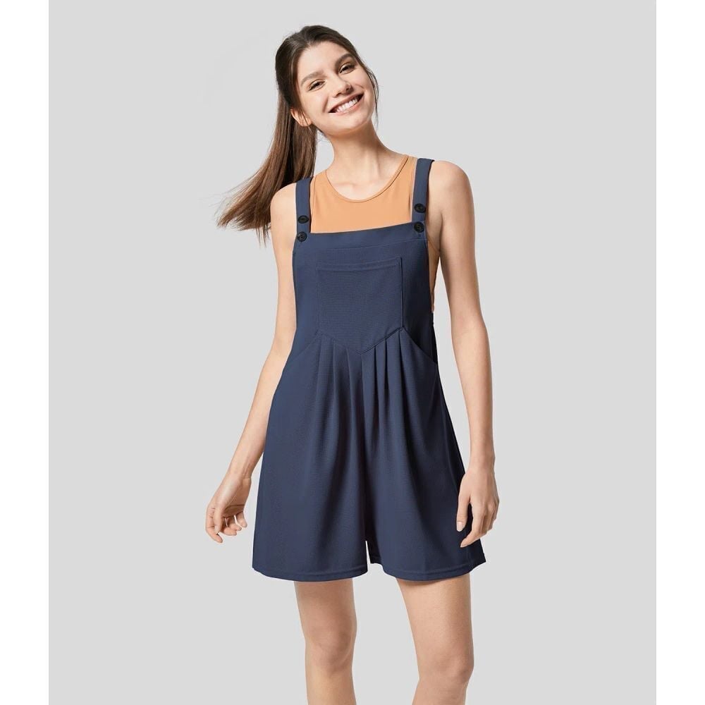 Halara Stylish Navy Blue Plicated Waffle Adjustable Romper Casual Overall XL