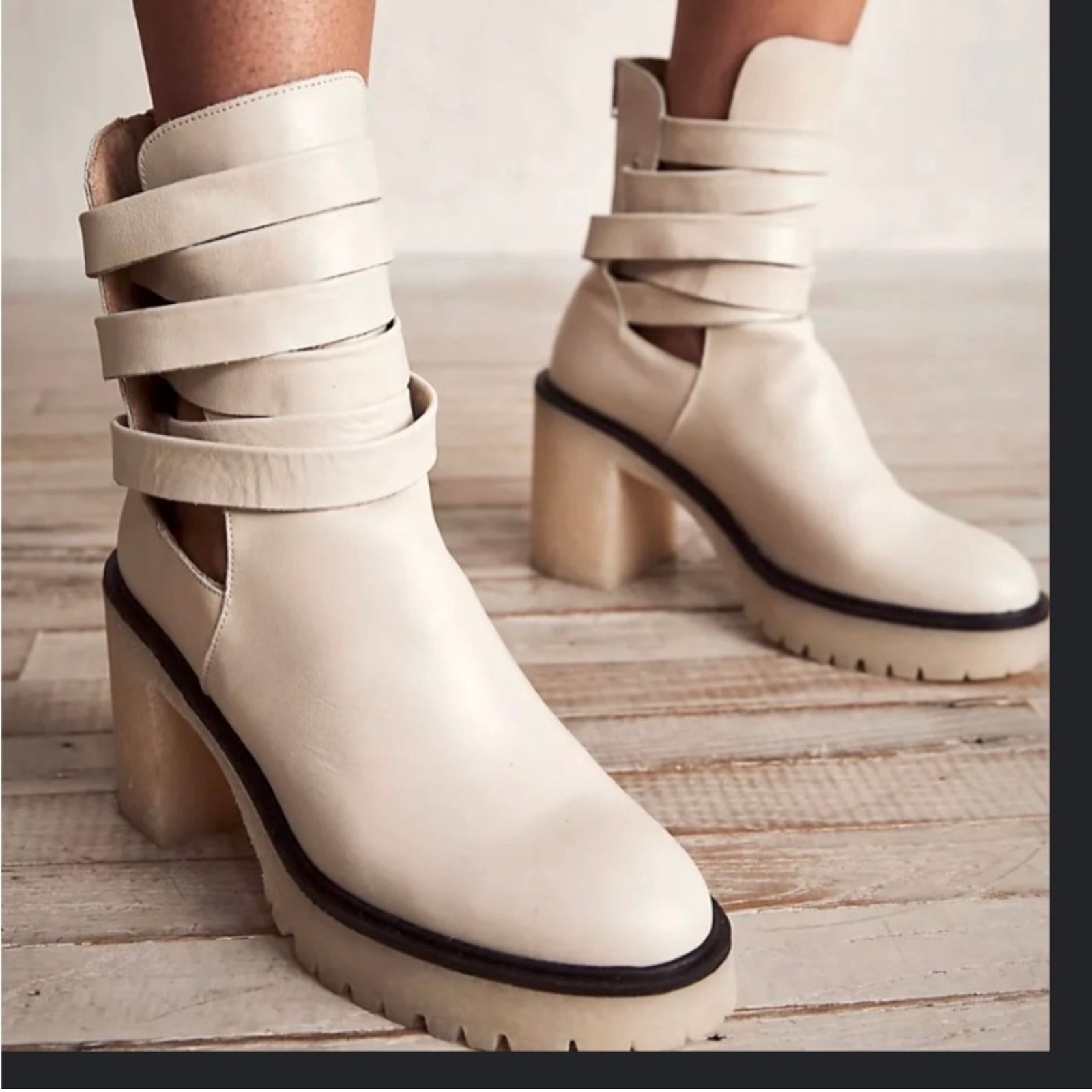 Free People Jesse Cut Out Boots Creamy White Leather Size 36 US 6