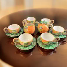 Fitz And Floyd Orange Fruit Creamer Lidded Sugar Cup Saucer Set Creamic Vintage