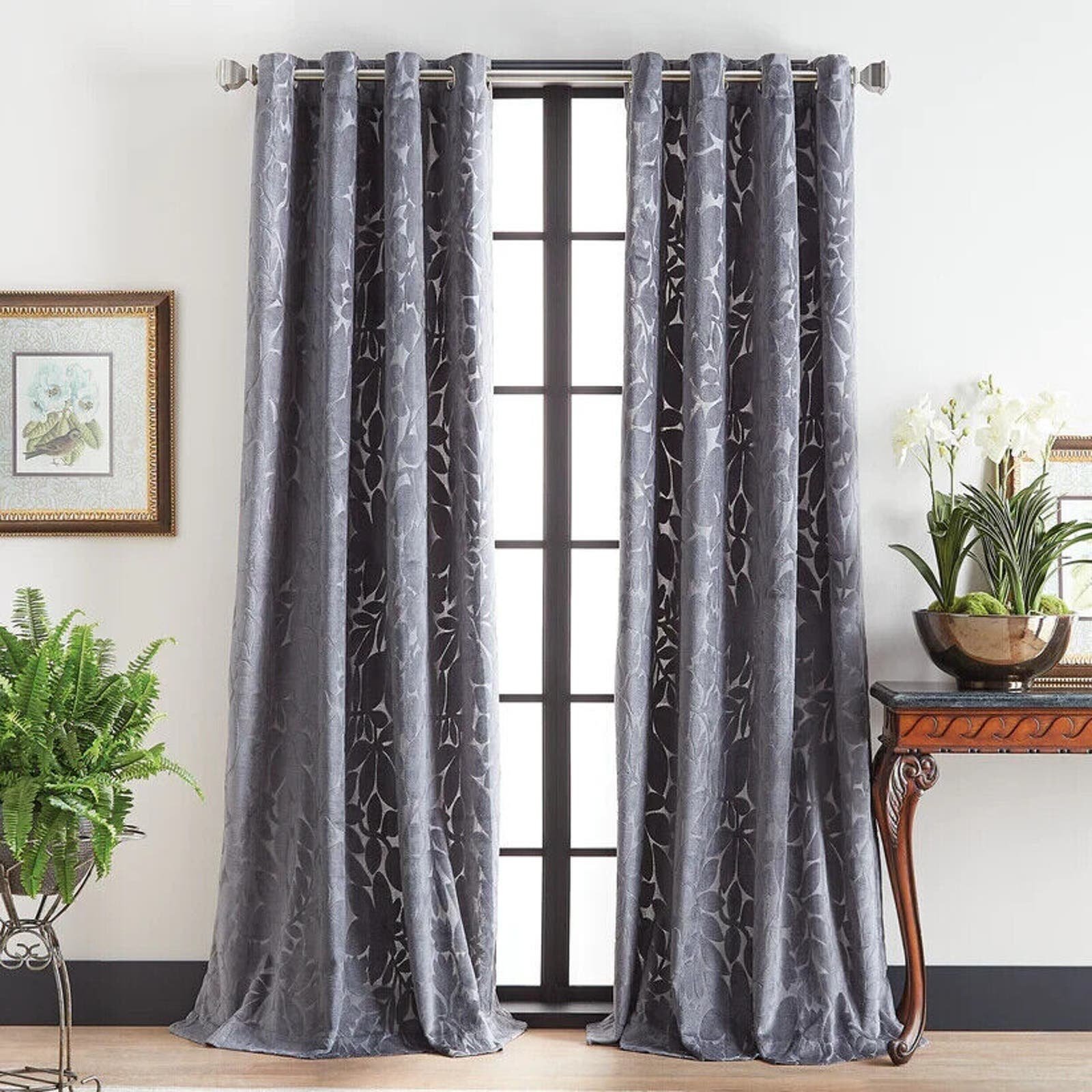 MARTHA STEWART Sherwood Velvet Grommet Window Curtain Panels 50'' x 95 '' Gray