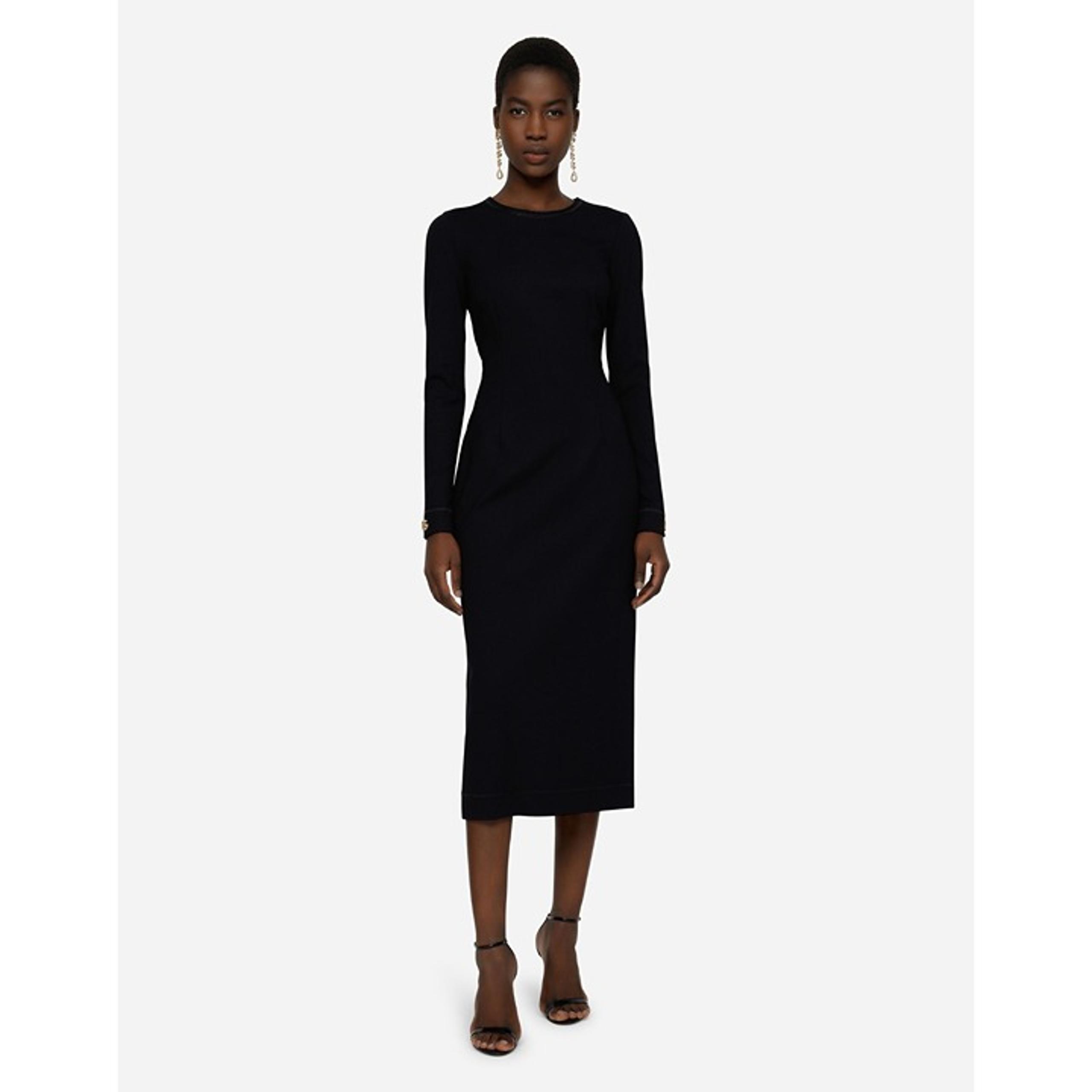 DOLCE & GABBANA Long-sleeved black jersey dress with DG embellishment Size 38/ S
