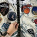 VTG UNK NBA ALL OVER DENIM SHORTS MENS XL BULLS KNICKS LAKERS Patchwork Pull On
