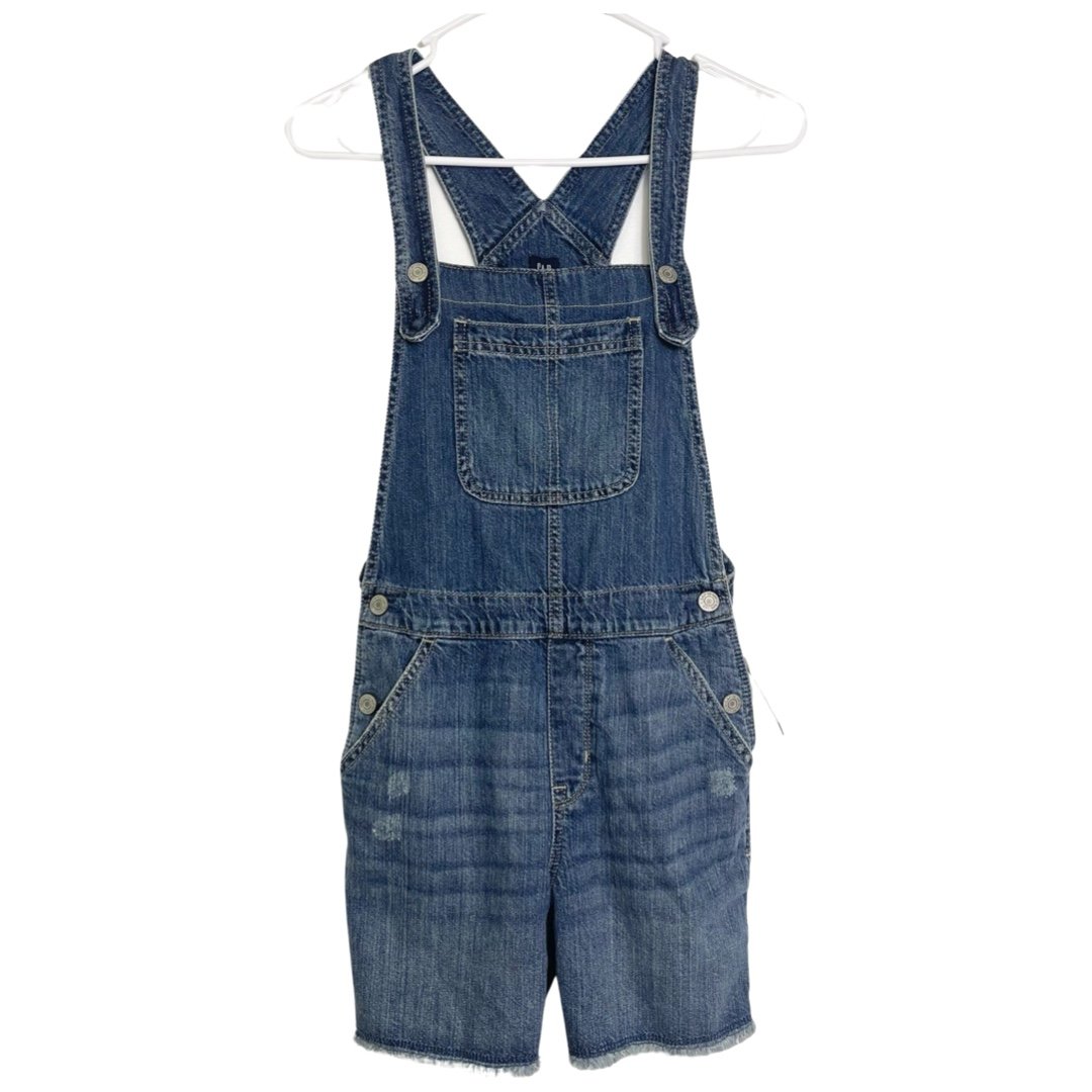 NWT Gap Kids Denim Overalls Shorts Raw Hem Semi Distressed Size XXL 14-16