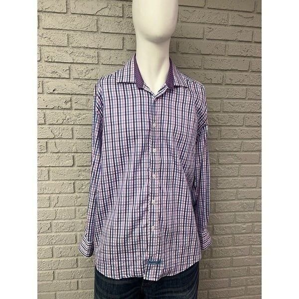 English Laundry Men Purple Checked Long Sleeve Shirt Size 17 (34/35)