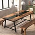 Dining Table for 8, Rectangular Wood Kitchen Table with Strong Metal Frame