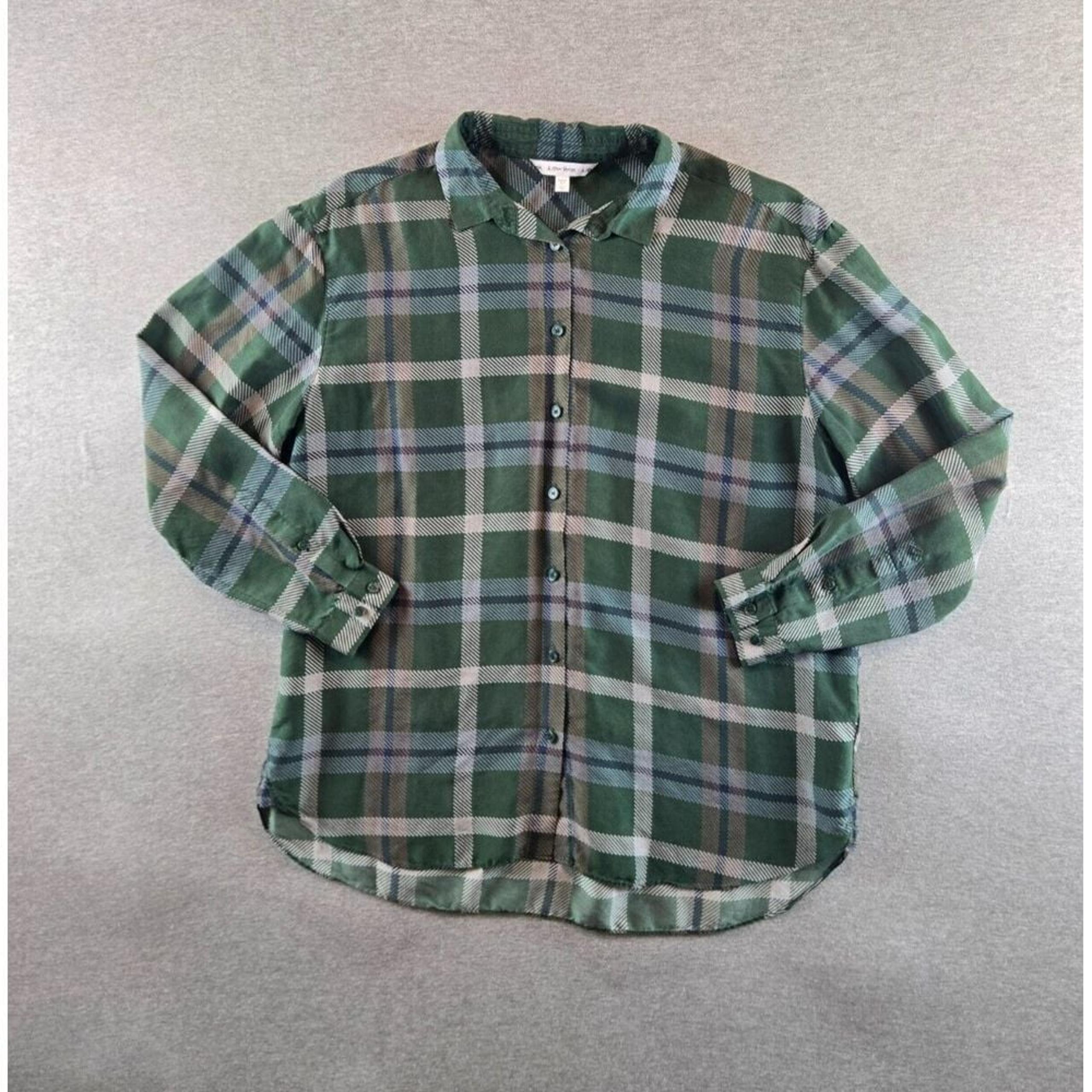 & OTHER STORIES Green Silk Plaid Chambray Shirt Womens Size 4 Button Up Gorpcore