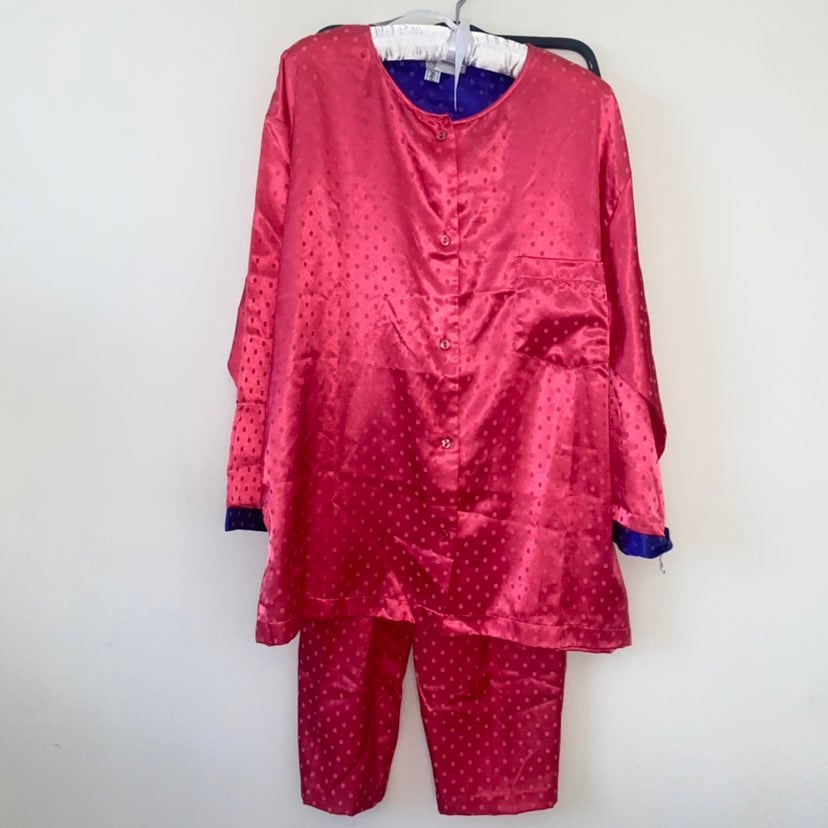 Natori II Saks Fifth Avenue Charmeuse Pink Dot Pajama Set Size Small