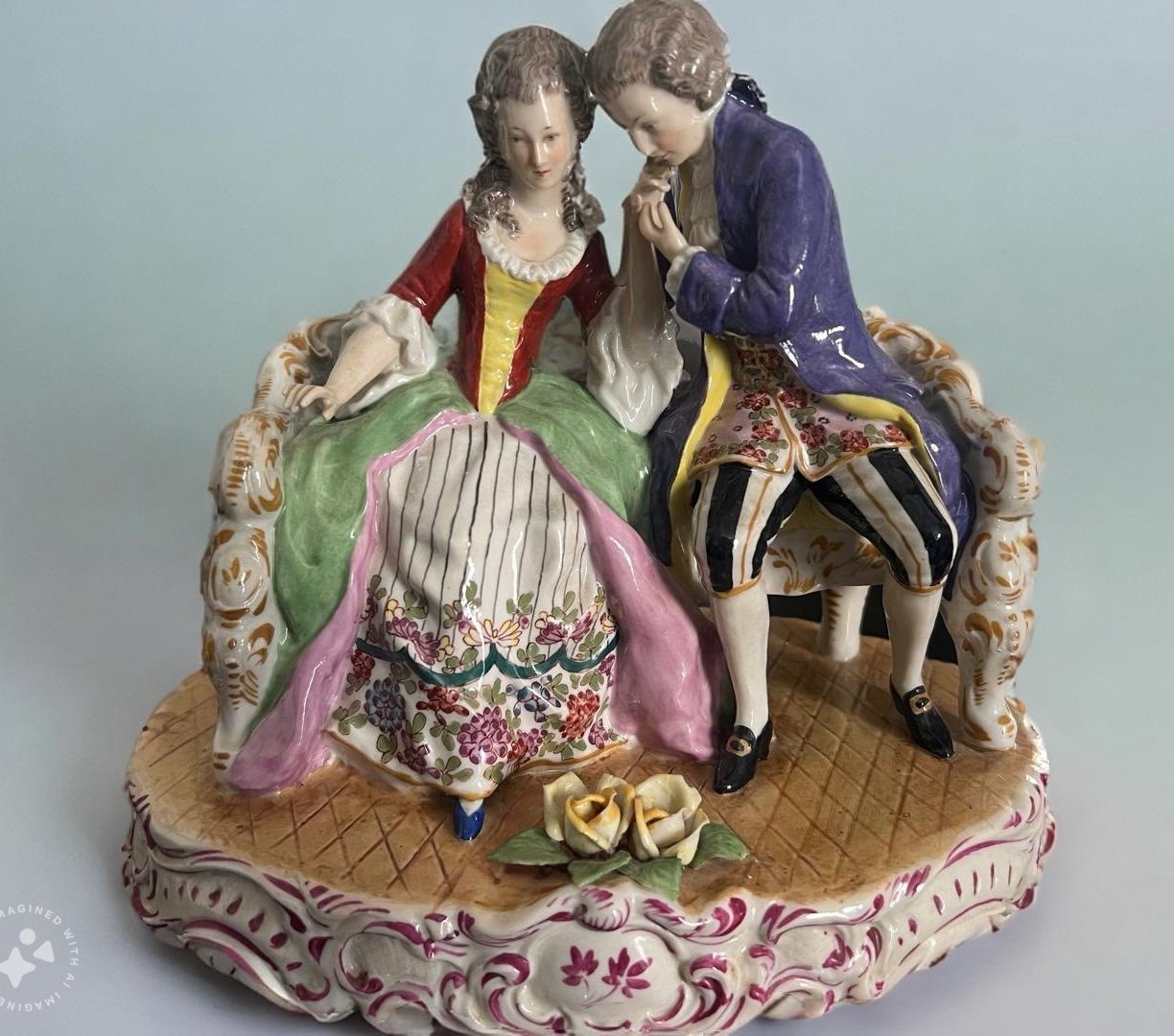 Capodimonte porcelain VTG Victorian Courting Couple on Bench Figurine