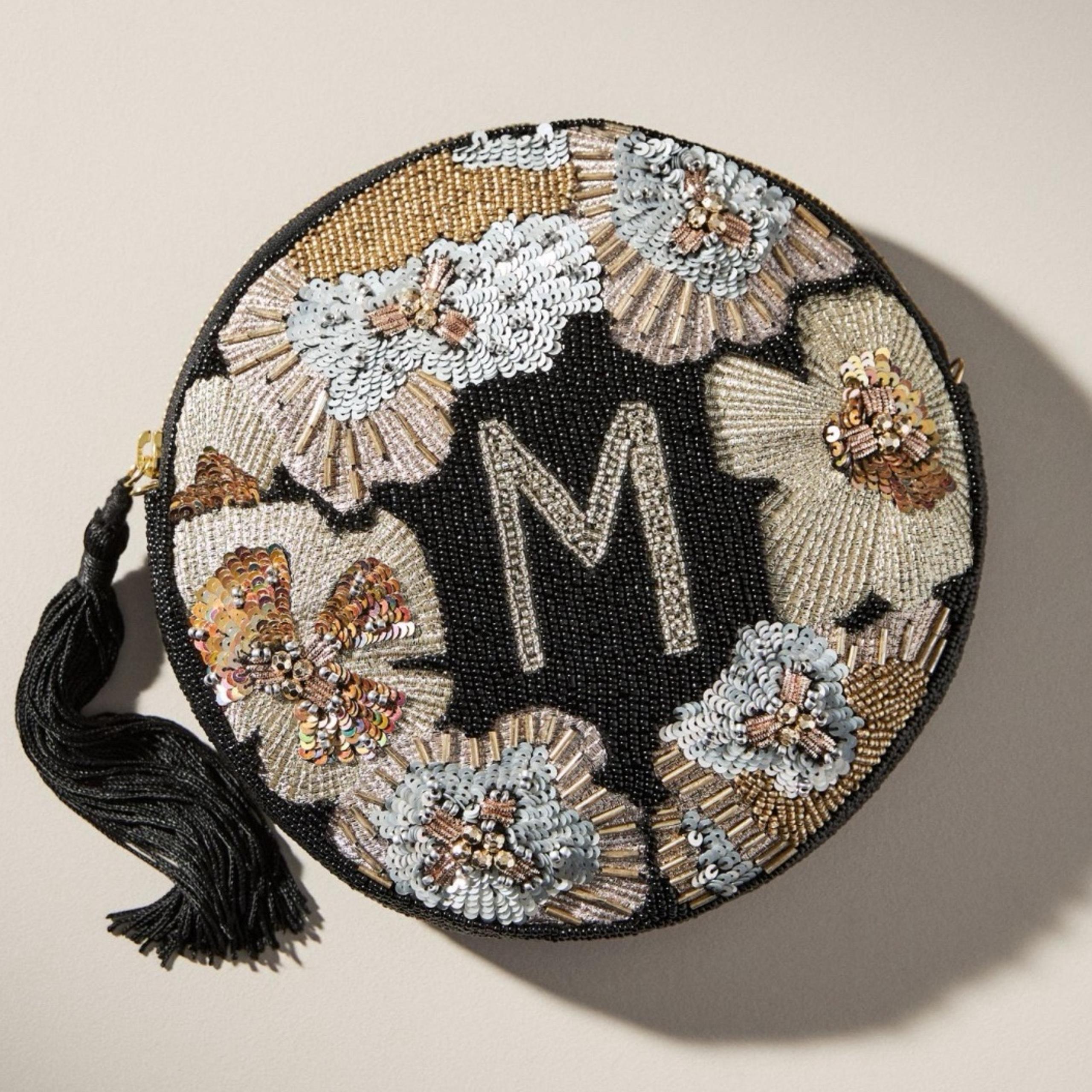 Anthropologie Holiday Monogram Embellished Pouch