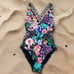 218 NWT Johnny Was cross back one piece floral Swimsuit black/multi Small