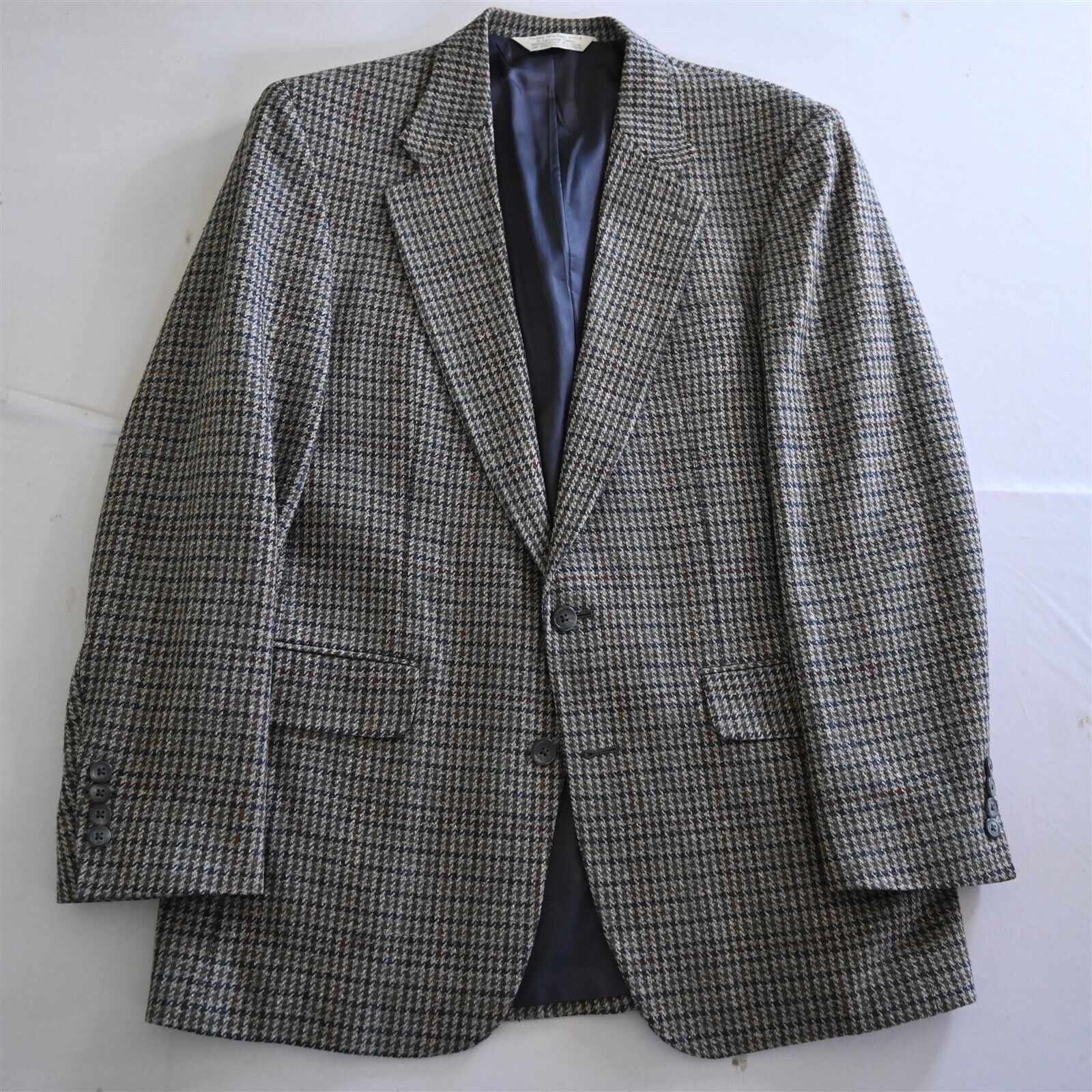 Vtg USA Made 41L 42L Big Houndstooth Tweed Silk Wool Blazer Jacket Sport Coat