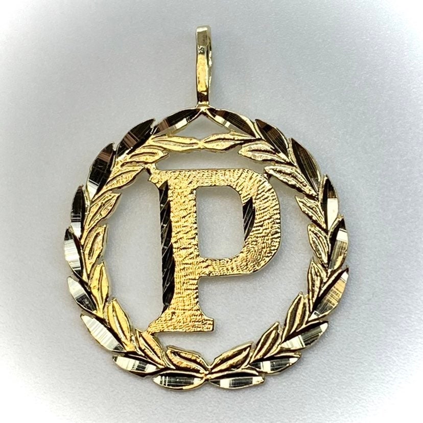 14K Solid Gold Initial Letter P Pendant