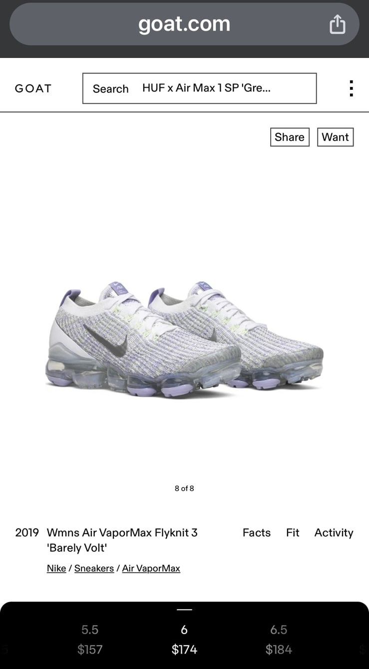 Wmns Air VaporMax Flyknit 3 'Barely Volt' size : 6