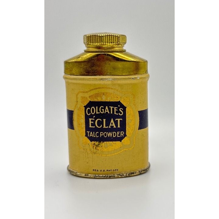 Vintage Colgate Éclat Talc Powder Tin Collectible With Gold Lid & 4oz Capacity