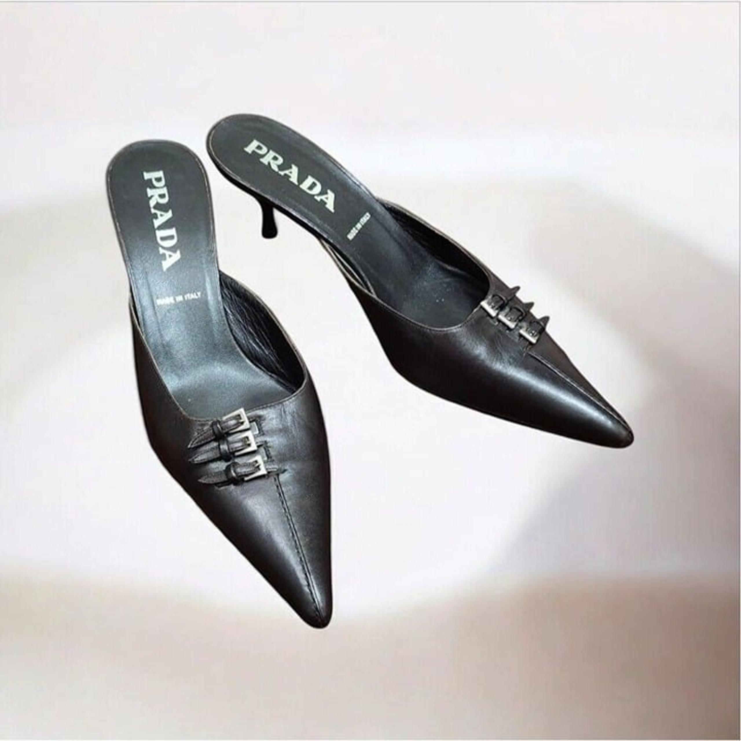 Prada Leather Kitten Mule Heels Brown Size EUR 38/US 7.5
