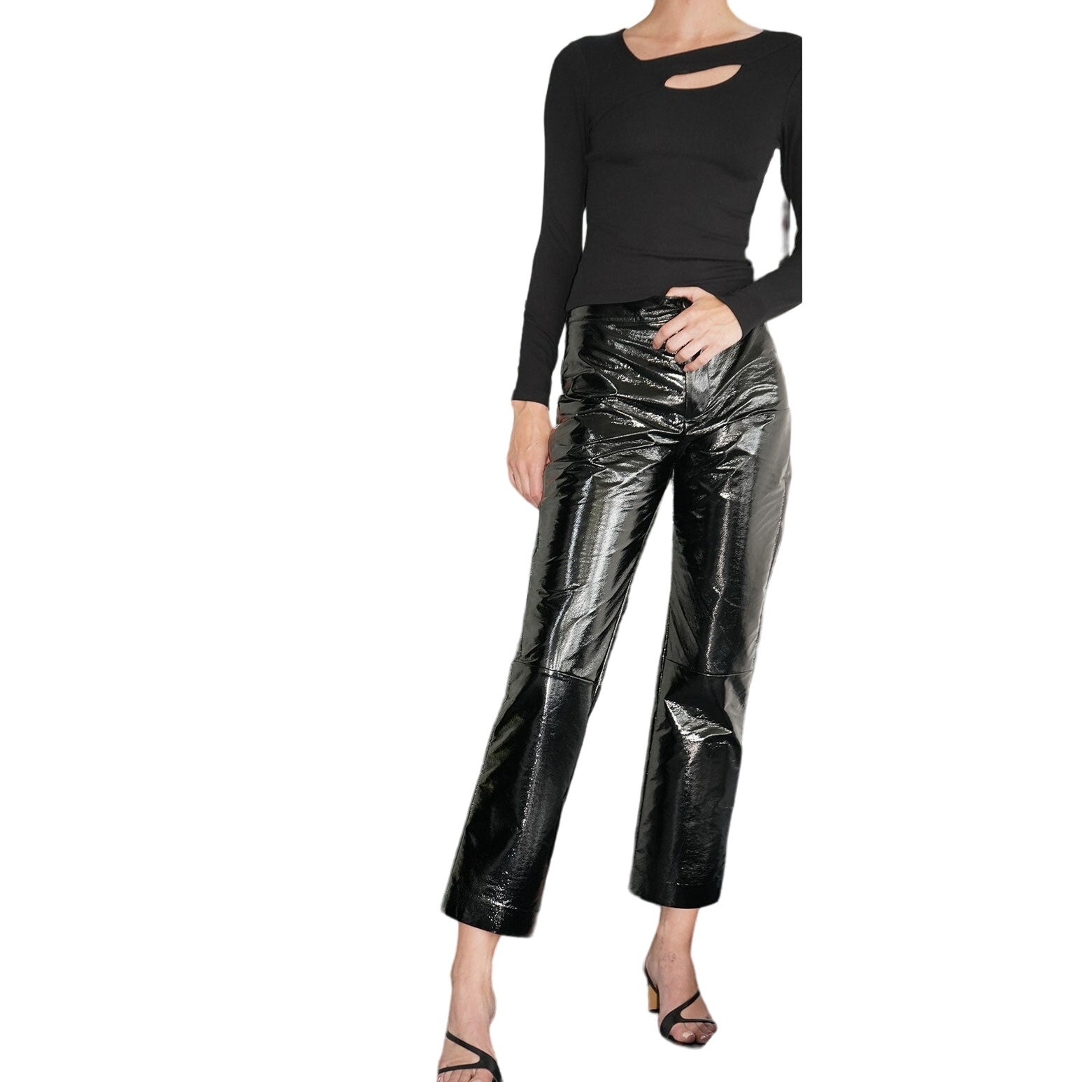 LNA Nya Faux Crinkle Patent Leather Pants, Black, NWT