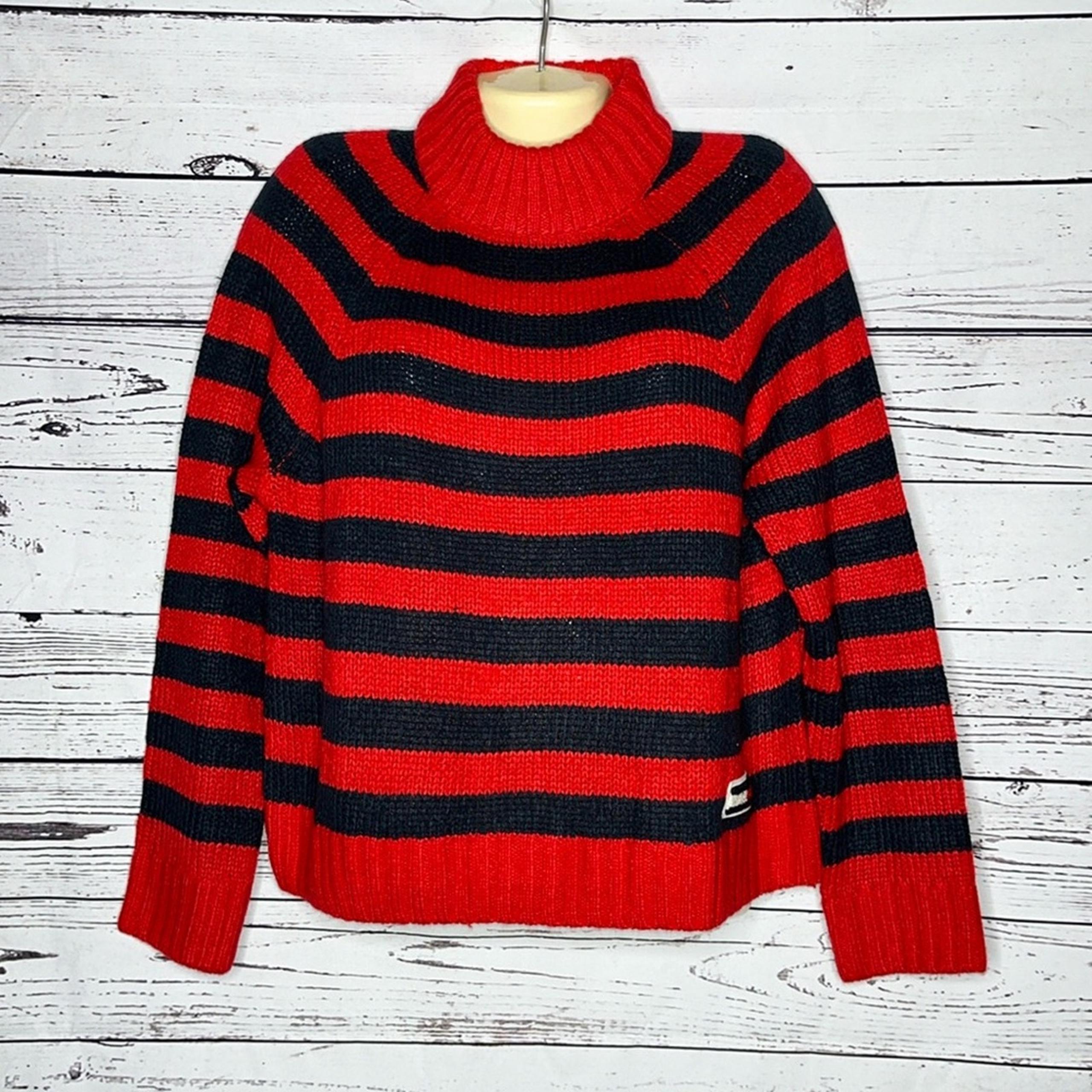 Tommy Hilfiger Jeans NWT Size L Red & Navy Blue Stripe Mock Neckline Sweater Top