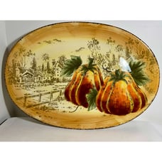 Pumpkin Fest by Maxcera Oval Platter Pumpkins Landscape Brown Trim