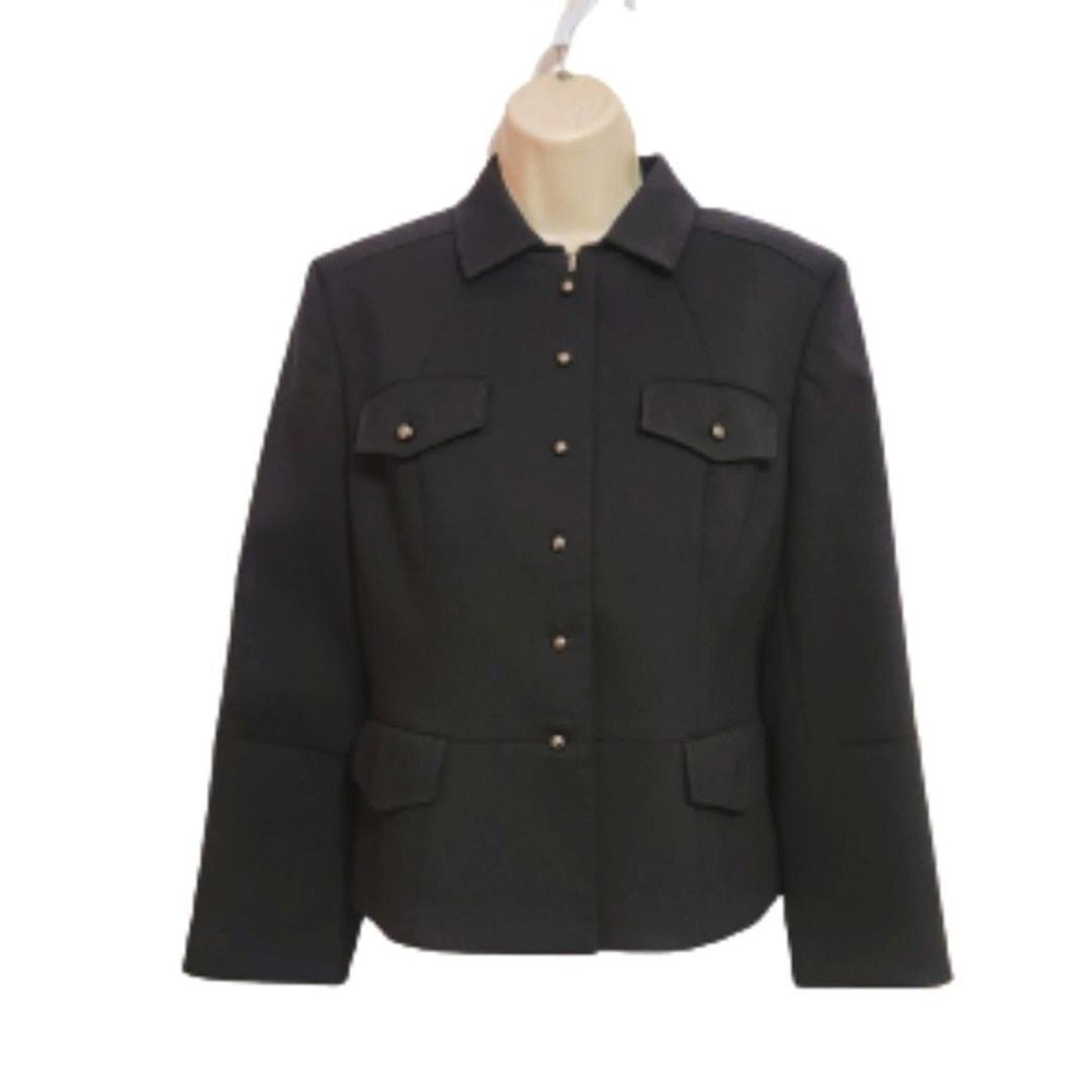 LOFT Petites Boxy 6-Button Tailored Pocket Blazer Career Jacket Black 14 P