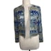 Vintage Beaded Sequined Cropped Jacket Blue Silver Long Sleeve Open Front