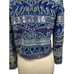 Vintage Beaded Sequined Cropped Jacket Blue Silver Long Sleeve Open Front