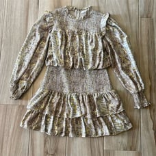 Endless Rose Women's Gold Snakeskin Print Smocked Minidress Size L