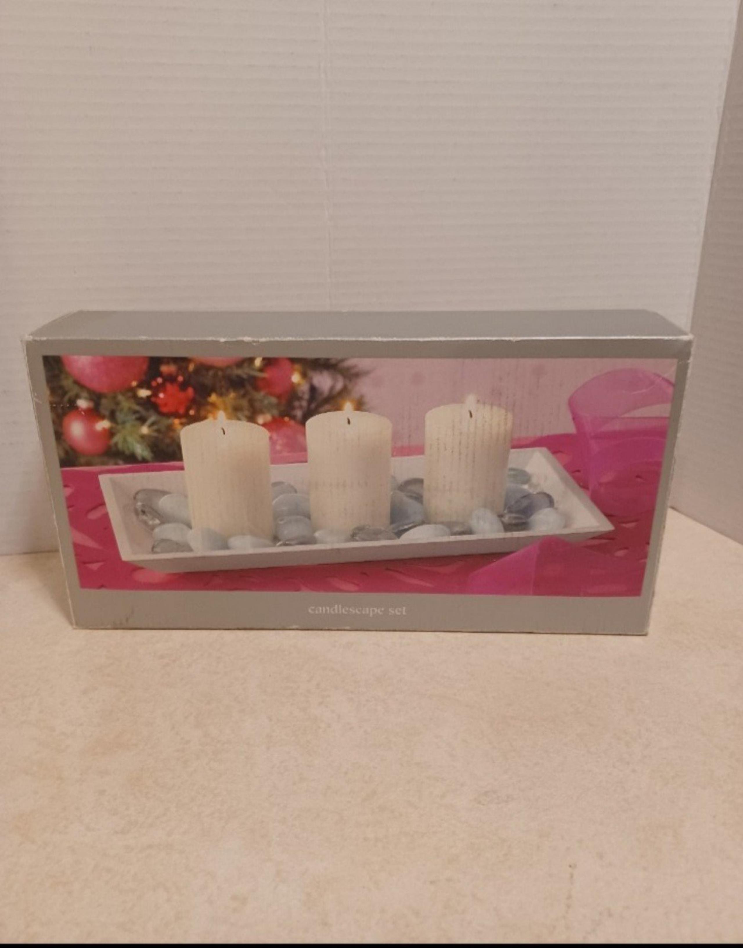New Pier 1 Imports White Candlescape Set with White Wooden Tray.