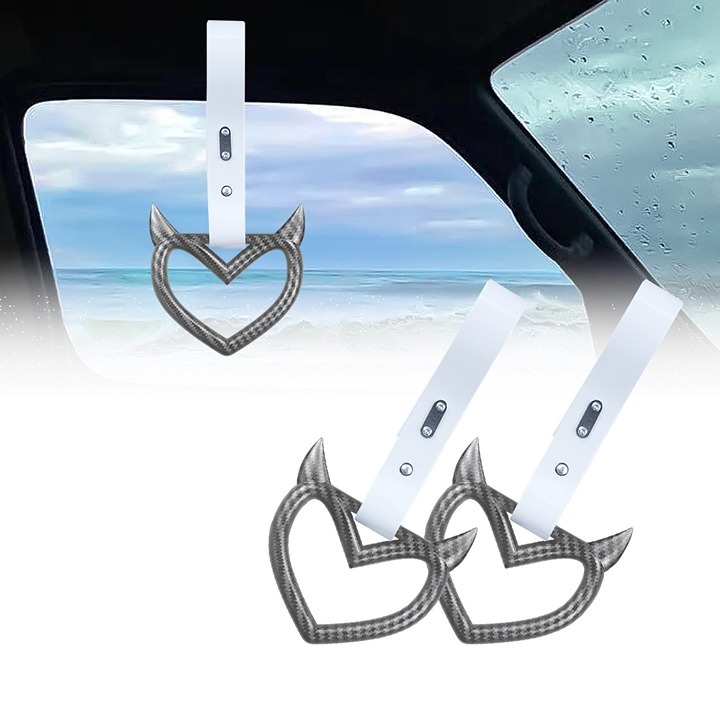 New 2PCS Devil Heart Carbon Fiber JDM TSURIKAWA White Handle Strap Charm Drift