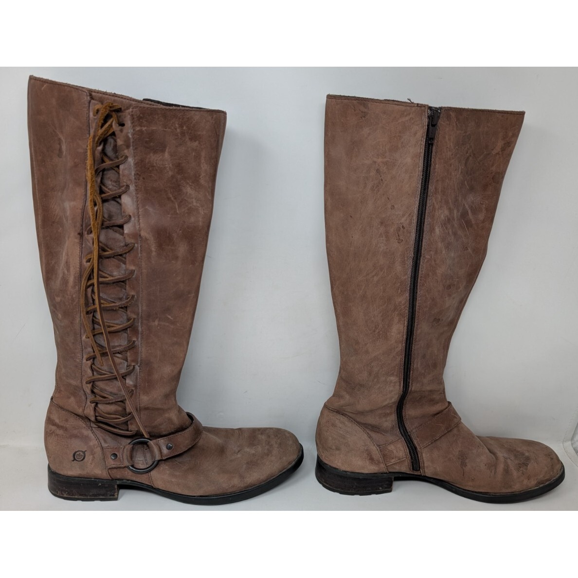 Born Estelle Brown Leather Side Lace Harness Tall Riding Boots Women's Size 10