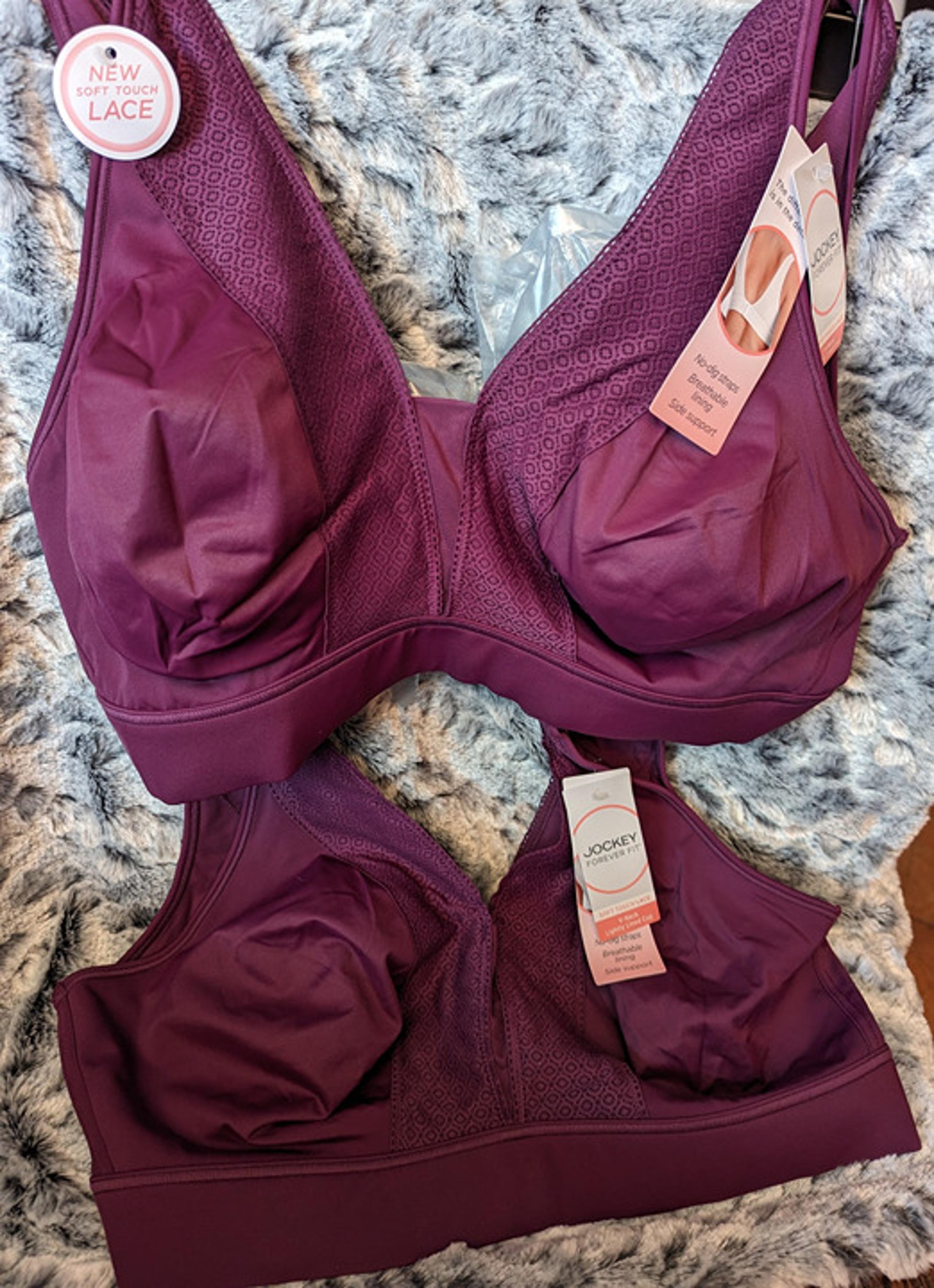 TWO Jockey Forever Fit V Neck Wireless Bra 3XL NEW Maroon