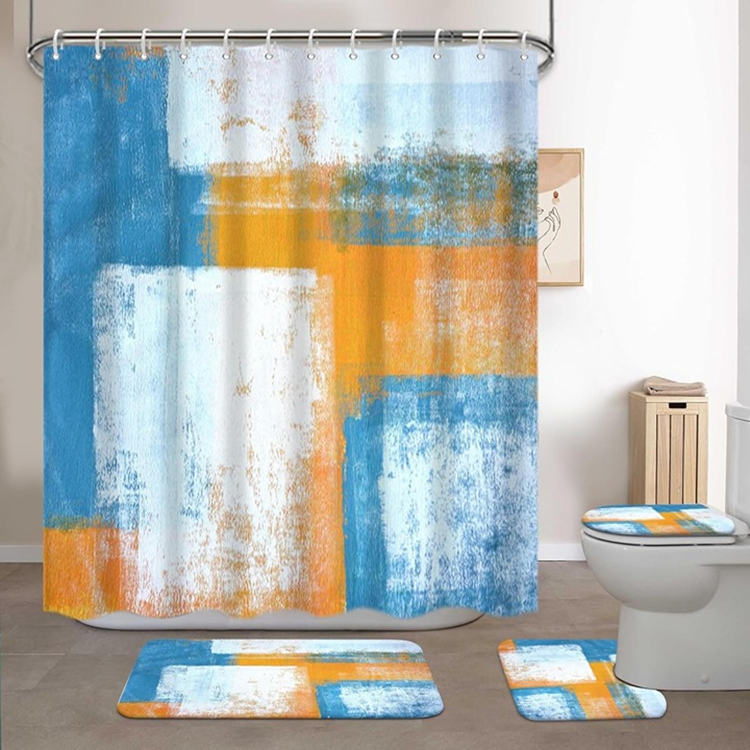 4Pcs Bathroom Shower Curtain Set with Rugs