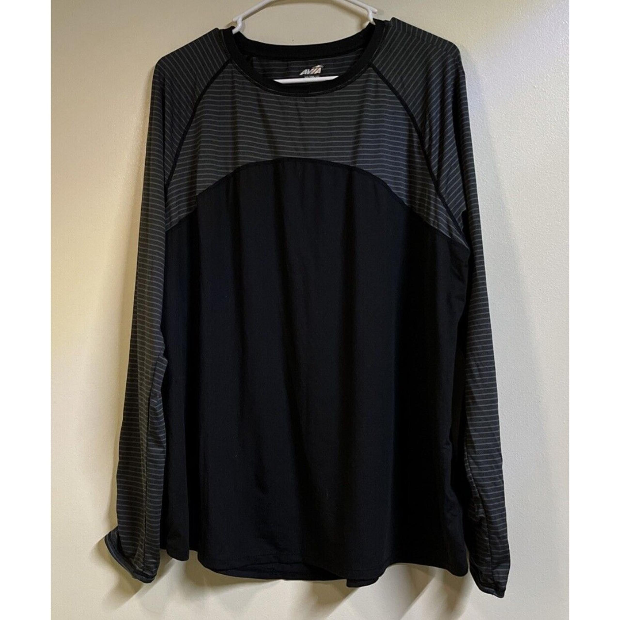 Avia Activewear Women's's Size 20 XXL Gather Long Sleeve Shirt Black Stripes