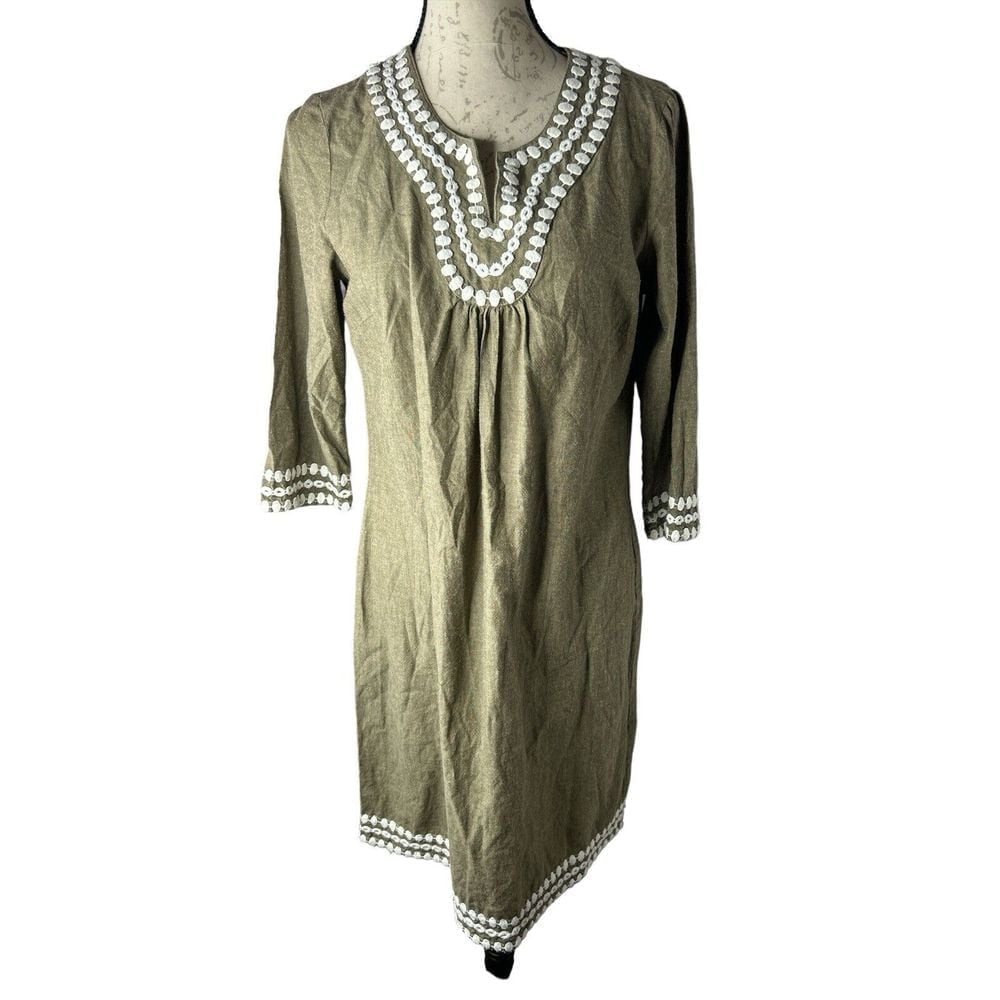 Boden cotton army green embroidered peasant dress women's 8 L