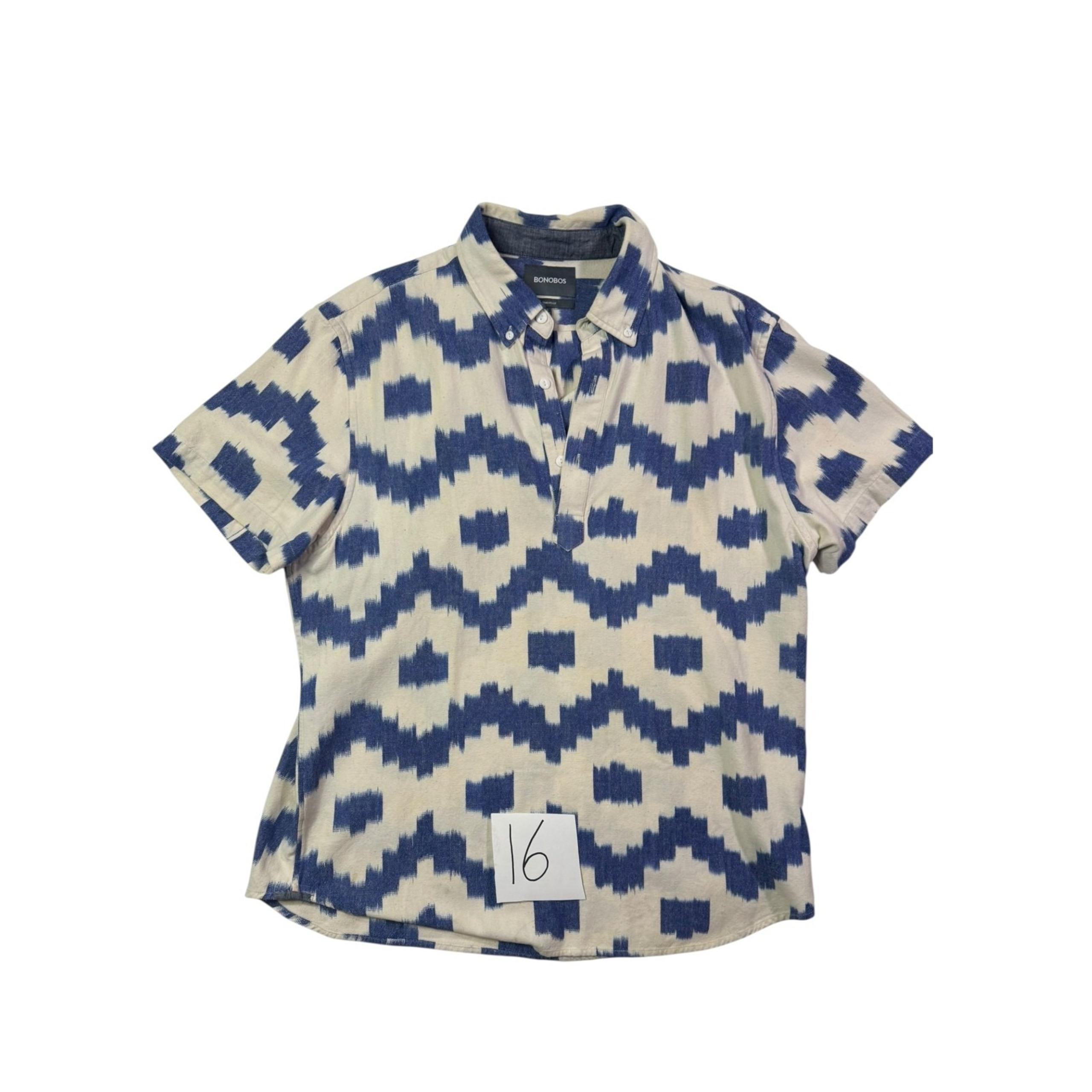 Bonobos Popover Shirt Mens XL Beige Blue Sarasota Ikat Standard Fit Collared