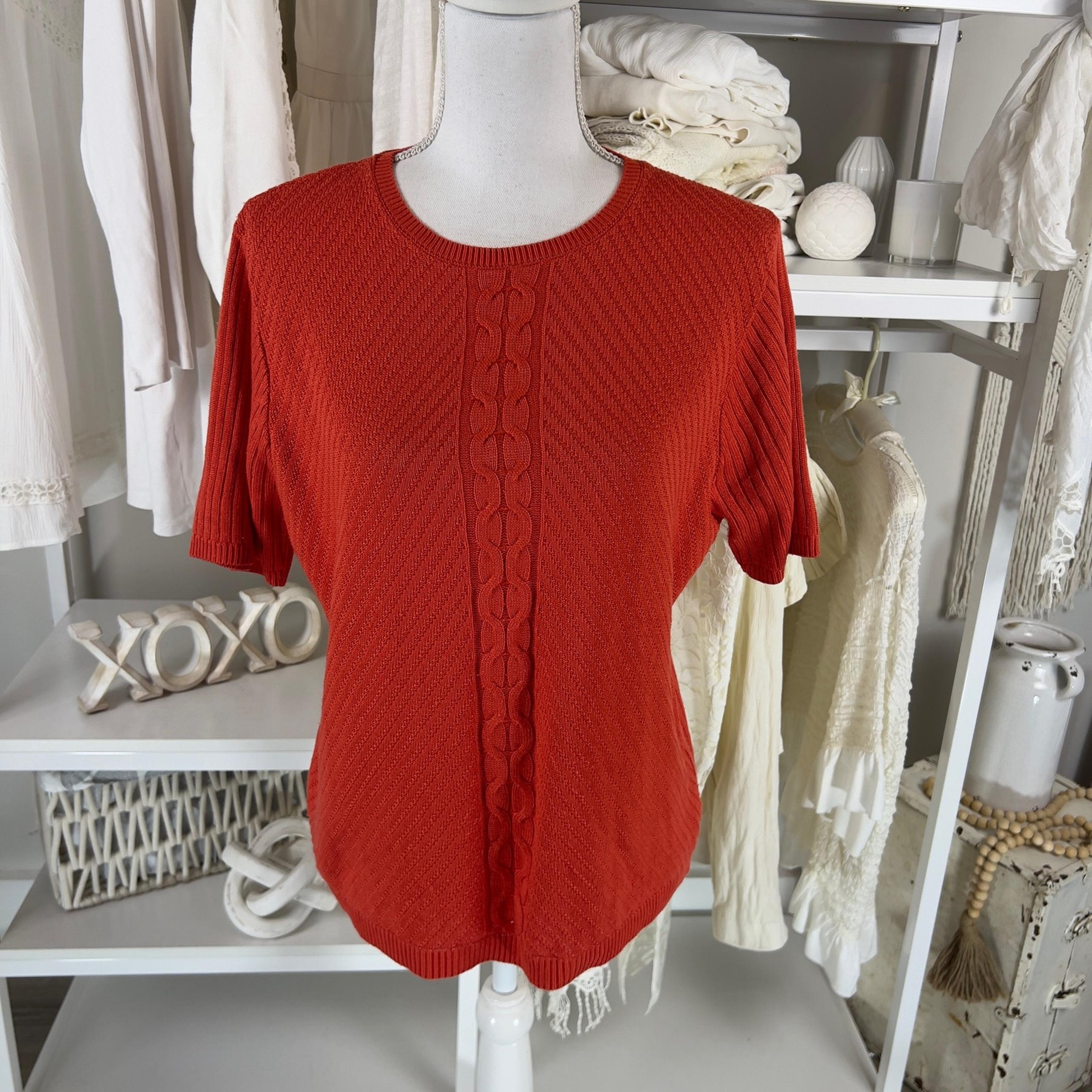 Alfred Dunner size small coral orange cable knit short sleeved sweater #2603