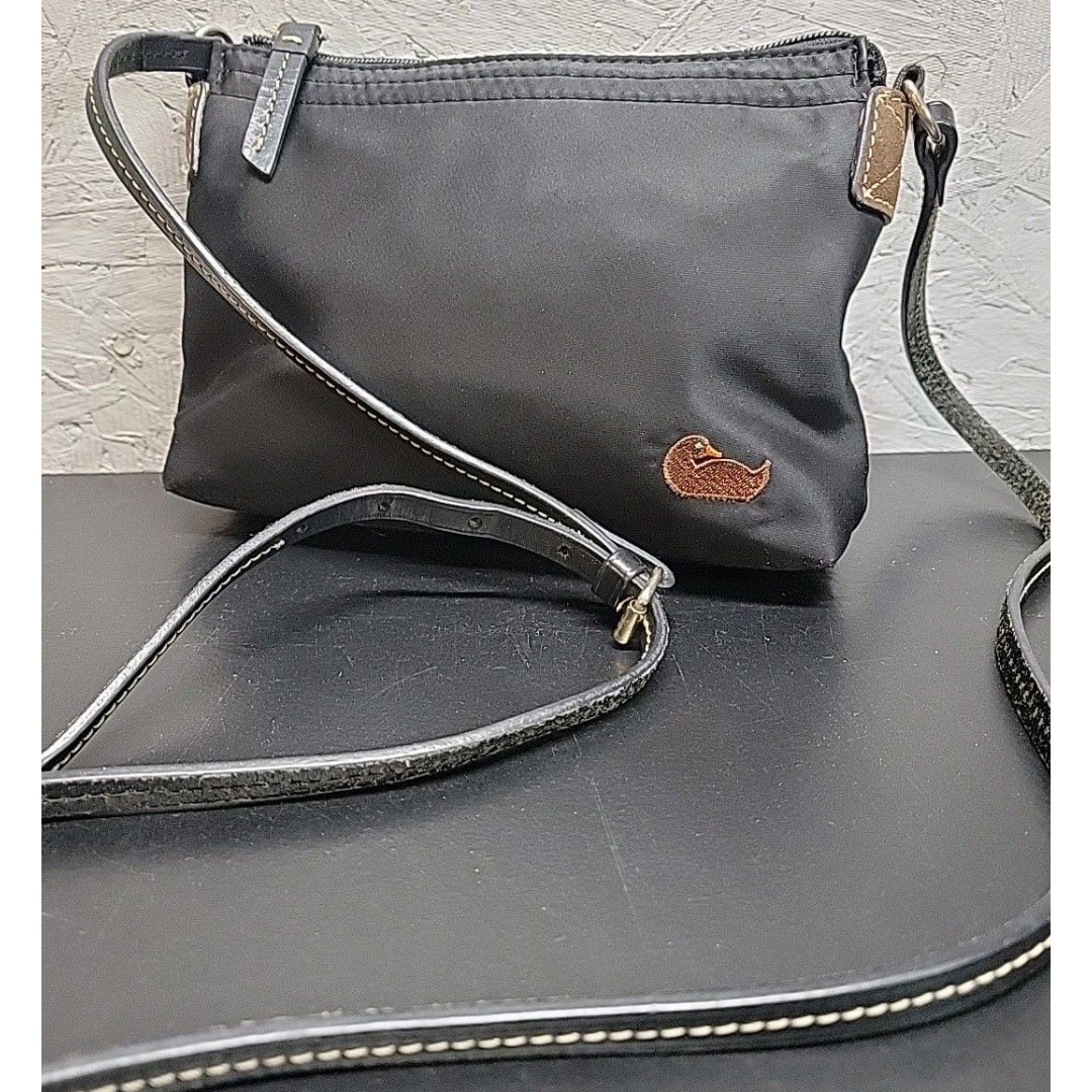 Dooney And Bourke Mini Handbag Black Nylon With Leather Duck Tag & Pink Interior
